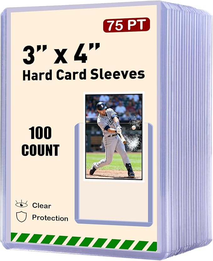 100ct 3"x4" Hard Card Sleeves - 75pt Hard Plastic Trading Card Protector, Rigid Clear Open-Top Card Sleeve, Fits Standard Trading, Baseball, Game Collectible Cards