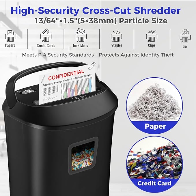 Ofitech Paper Shredder Cross-Cut Shredder with US Patented Cutter Shredding Machine for Home Office,Fast with Jam Proof System,6.6-Gallon Basket (ETL)