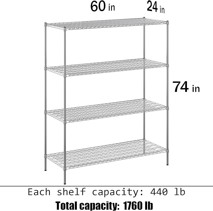 Regal Altair 24" Deep x 60" Wide x 74" Height Wire Shelving Kit | 4-Tier | NSF Commercial Storage Rack Unit