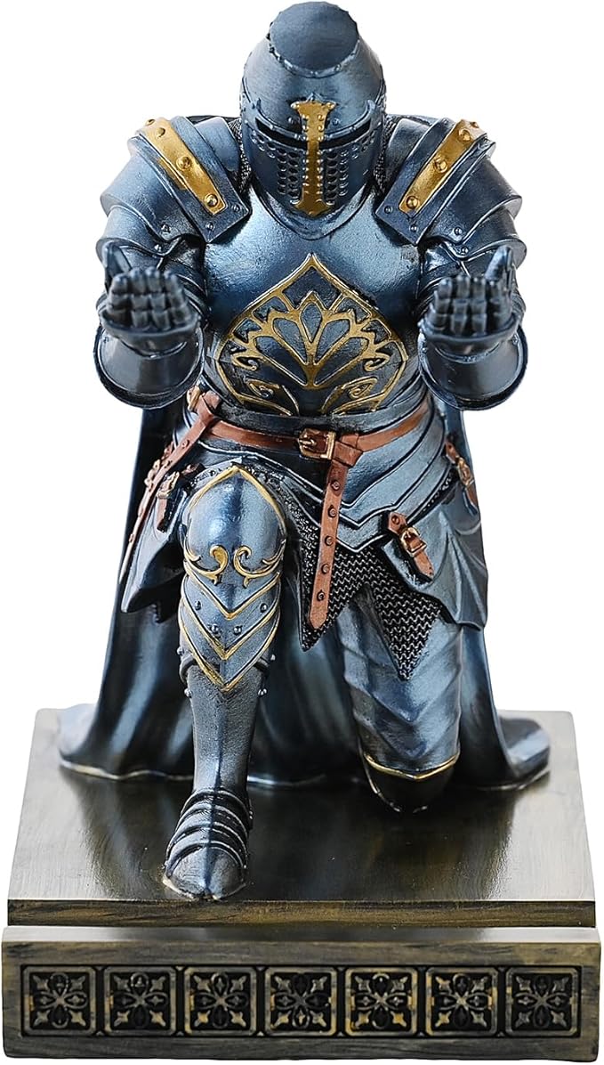 NCQIXIAO Medieval Templar Vanguard Officer Knight Pen Holder Pen Stand Desk Organizers and Accessories Resin Mobile Phone Stand as Gift for Office and Home Desk Organizer (Blue)