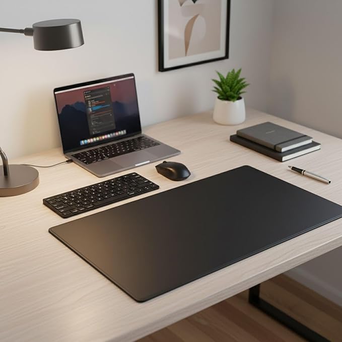 DACASSO Leatherette Desk Mat Without Rails - Luxury Leather Desk Blotter for Writing - Executive Desk Surface Protector - (Black, 30 x 19)