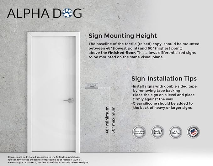 ALPHA DOG ADA SIGNS - Mechanical Room Sign with Braille for Your Business, 4x8 Inch, ADA Compliant, Indoor or Outdoor, Easy Installation, Made in the USA, Brushed Metal
