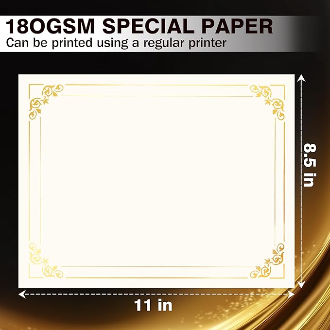 50 Sheets Gold Foil Border Certificate Paper, 8.5 x 11 Inch Letter Size, for Printing, Diploma Paper, Award, Document Cardstock Paper, Inkjet Printer Compatible