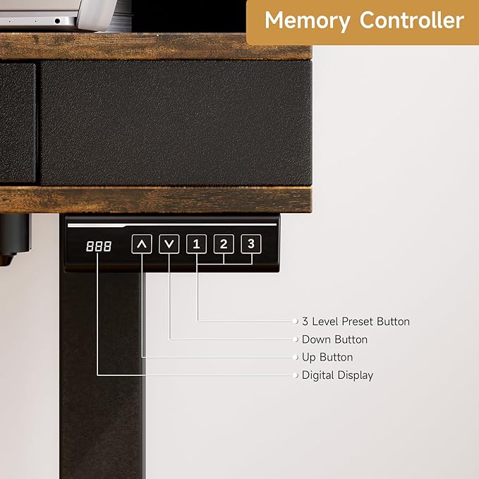ONBRILL Standing Desk with Drawers, 55x23.6 Electric Stand Up Desk with Storage Shelf and Memory Controller, Sit Stand Desk Adjustable Height from 28-46" for Computer Workstation, Rustic Brown