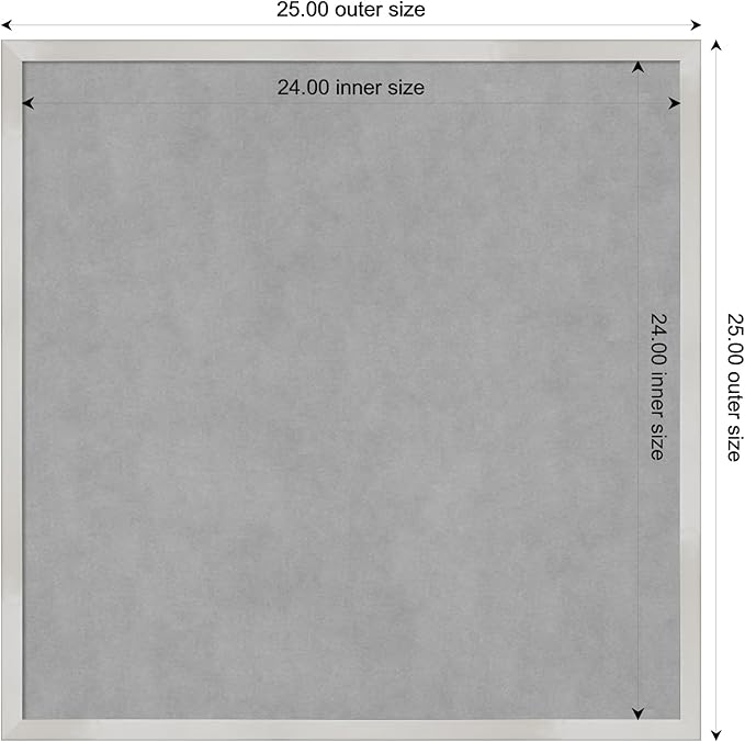 Amanti Art Silver Framed Magnetic Board 25x25 Medium Vision Board for use with Magnets, 100% Metal Sheet to Display Items as Office Decor or for Home Organization in mudroom, Kitchen or Kids Room