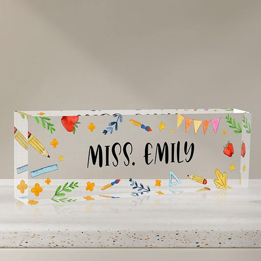 Teacher Office Desk Name Plate Personalized, Custom Name Plates for Desks, Teachers Office Desk Decor, Clear Acrylic Glass Block, Personalized Office Gifts for Teachers Laywers, Appreciation Gifts