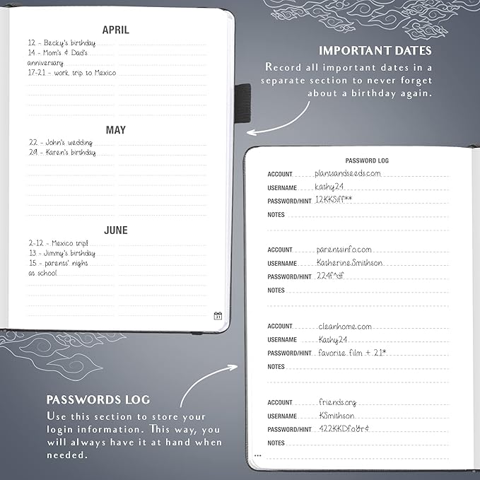 Legend Planner Address Book with Alphabetical Tabs – Mini Telephone Address Book for Phone Numbers, Addresses, Email Contacts, Passwords & Important Dates –Small Size,11x14.5cm,Hardcover (Mystic Grey)