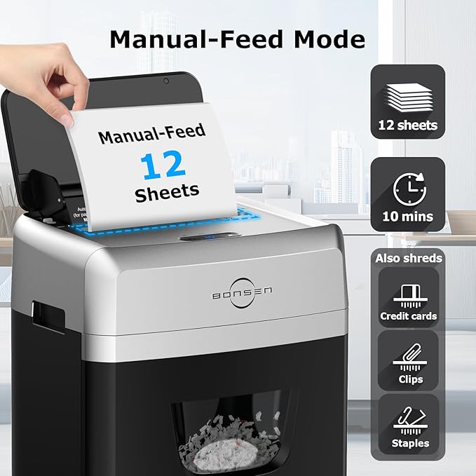BONSEN 150-Sheet Autofeed Paper Shredder for Office, 60 Mins Heavy Duty Micro-Cut Shredders for Home Office Use, P-4 High Security Commercial Document Shredder with 6 Gal Large Capacity Bin (S3114)