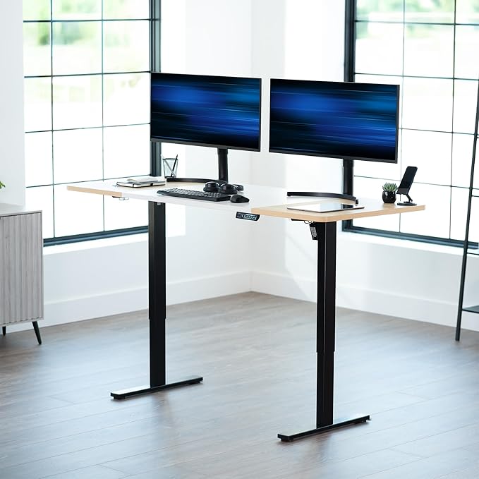 VIVO Electric 71 x 30 in Standing Desk, Memory Height Adjustment, 1B Series, Holds 220 lbs, White and Light Wood Top, Black Frame, DESK-KIT-1B7WC