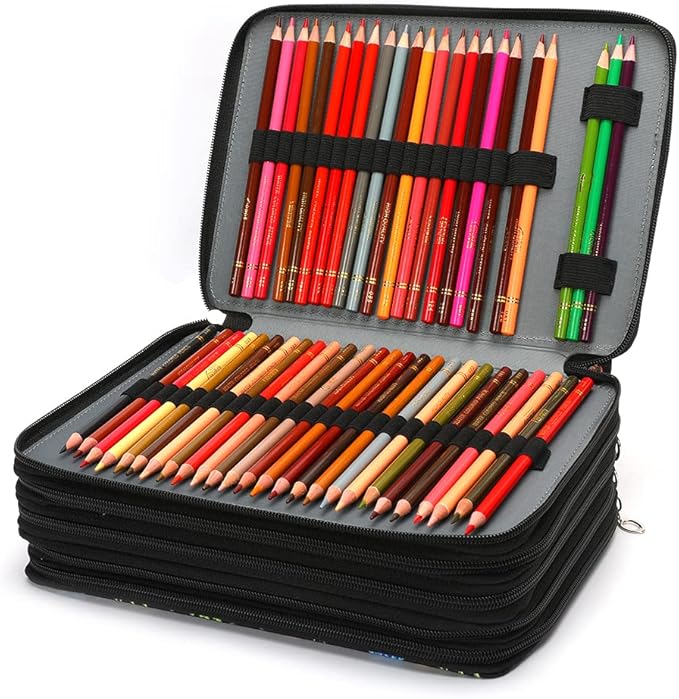 Vomgomfom Colored Pencil Case - 252 Slots Pencil Holder with Zipper Closure Twill Fabric Large Capacity Pencil Case for Watercolor Pens or Markers, Pencil Case Organizer for Artist (Black)