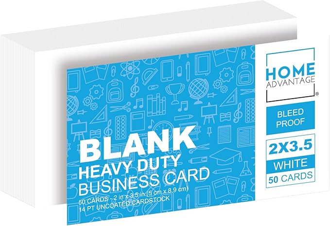 Home Advantage 2x3.5 Blank Index Cards - Our 50 Pack of Blank Note Cards Use Heavy Duty Cardstock to Make Them Bleed Proof - These Plain Index Cards Make Great Blank Business Cards & Blank Flashcards
