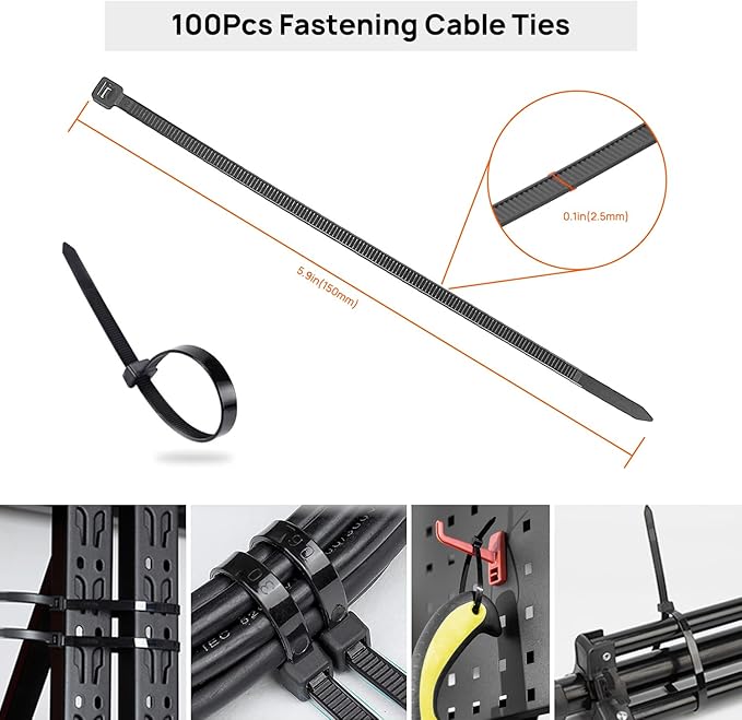 Ditar Cable Management Kit - 4 Cable Sleeve, 57 Self Adhesive Cable Clips, 12 Hanging Strips, 12 Cable Organizer Straps and 100 Fastening Cable Ties for TV Computer Under Desk (Black and White)