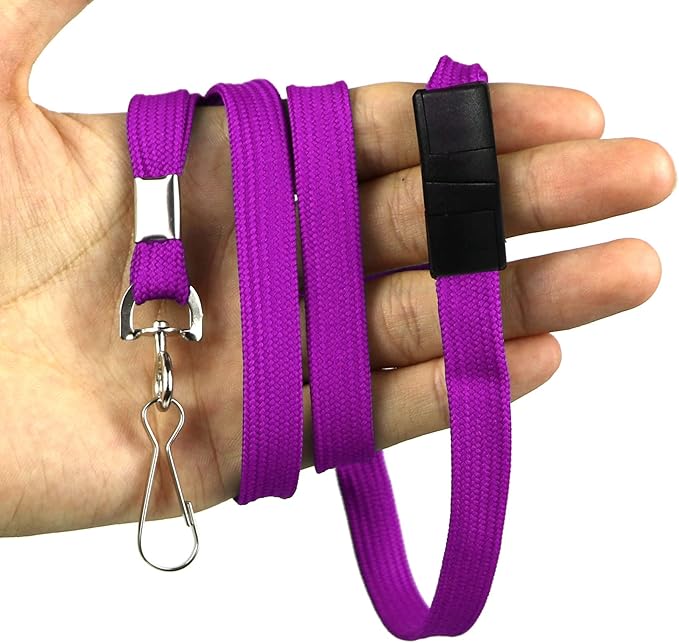 Ollain 25 Pack Breakaway Lanyard with J-Hook Bulk Flat Lanyards for Name tag ID Badges (Purple, Breakaway 25 Pack)