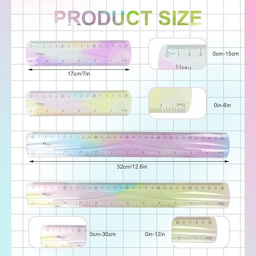 4 Pcs Flexible Ruler, Cute Bendable Flexible for Kids 15 30 Cm