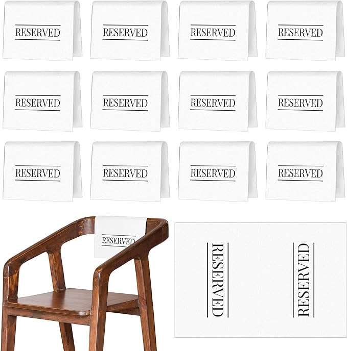Buryeah 12 Pcs Reserved Seating Signs for Chairs Church Pew Reserved Chair Signs Placeholder with Printed Words for Weddings Parties Celebrations Receptions Church or Event (White)
