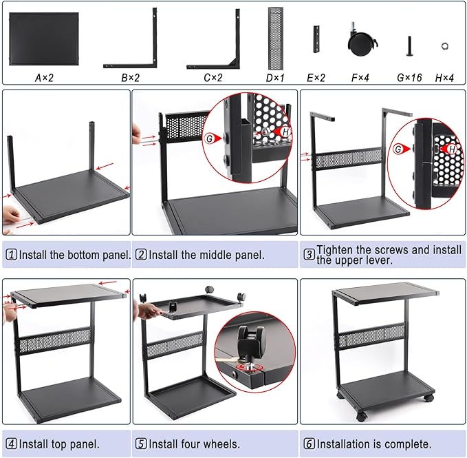 Bfttlity PC Stand Computer Tower Stand 2-Tier Metal CPU Holder with Locking Caster Wheels Suitable for Most PC (S,Black)