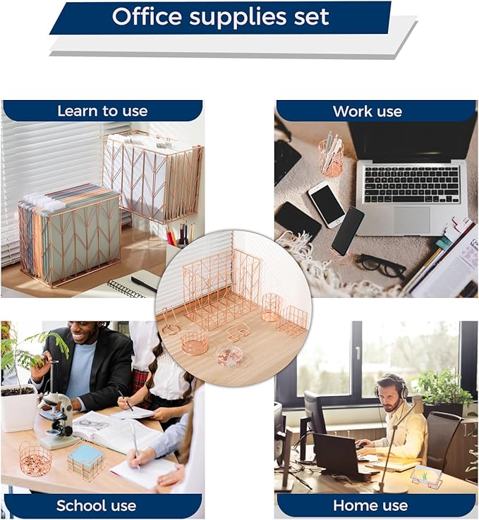 Fei Bi Hanging Rose Gold File Organizer, equipped with a 6-piece set of rose gold desktop accessories
