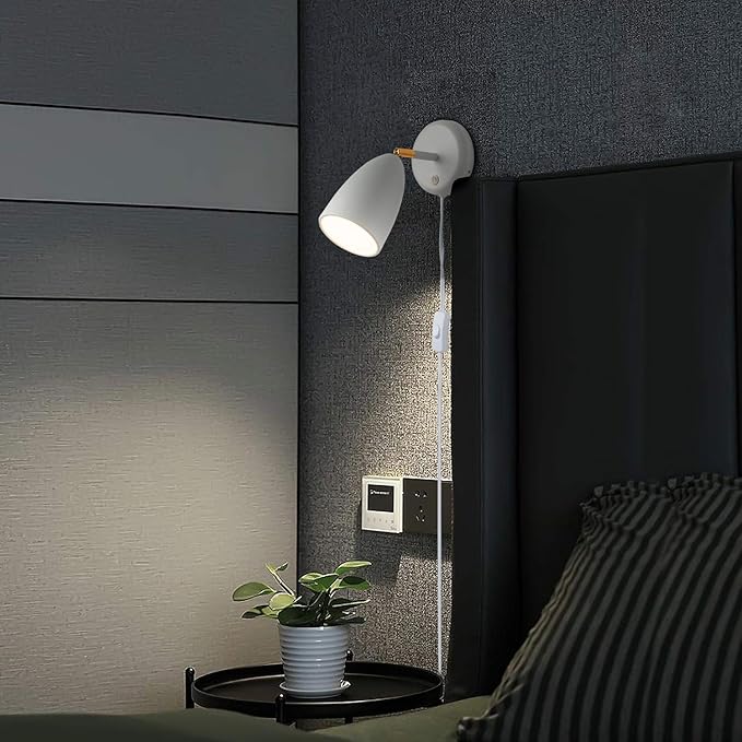 Ahaloye Set of 2 White Wall Sconce Finished Rotatable Simplicity Wall Mount Lighting Fixture for Bedroom Living Room,Plug-in or Hardwire