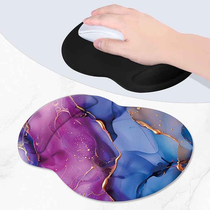 ITNRSIIET Ergonomic Mouse Pad with Comfort Gel Wrist Rest, Non-Slip PU Base, Smooth Textured Surface, Reduces Hand Fatigue & Wrist Pain, 8.7 x 7.2 Inch for Office Gaming Home, LiquidGold