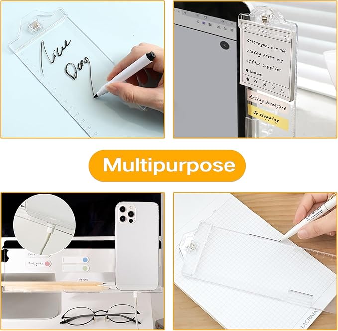 Monitor Memo Boards for Computer, Upgrade Transparent 3 PCS (Left & Right & Bottom) Multifunction Screen Message Reminder Pad Side Panel Phone Holder Organizer for Office Desktop, with Pen Sticky Note