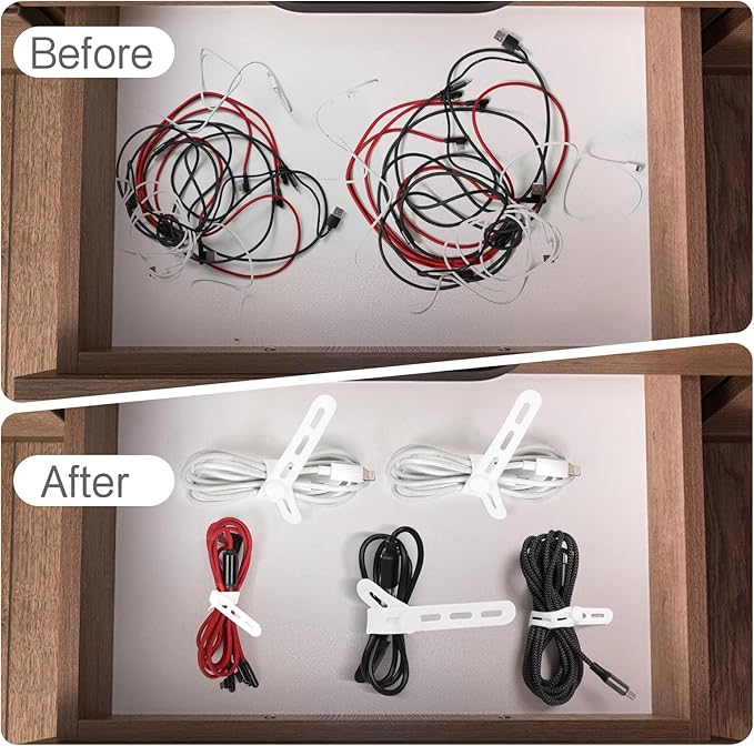 Donruby 24Pcs Silicone Cable Ties - Reusable & Washable with Locking Buckles, Adjustable Fastening Cable Management Straps, Multi-Purpose High Elasticity Cord Organizer (White)