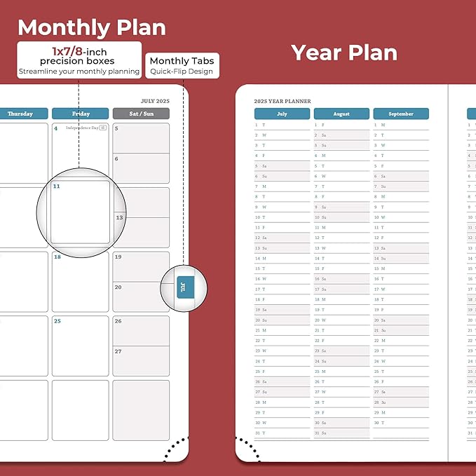 IN-LUXPRO Planner 2026 Daily Weekly and Monthly,6.5"x3.75",12 Months Spiral Bound Calendar Agenda with Self-adhesive Pen Holder,2026 Appointment Book with Vegan Leather Soft Cover,Red