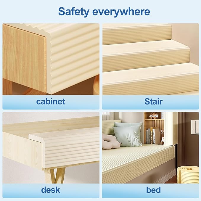 Edge Protector,Baby Proofing Baby Edge Protector Strip Safety,Soft Rubber Foam Padding,Edge Corner Guards Protector Corner Edge Bumpers for Furniture (Grey, 16.4Ft x 3.15" W x 0.31" Th)