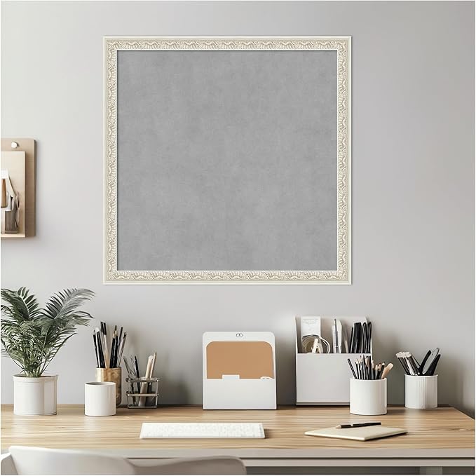Amanti Art Silver Framed Magnetic Board 22x22 Medium Vision Board for use with Magnets, 100% Metal Sheet to Display Items as Office Decor or for Home Organization in mudroom, Kitchen or Kids Room