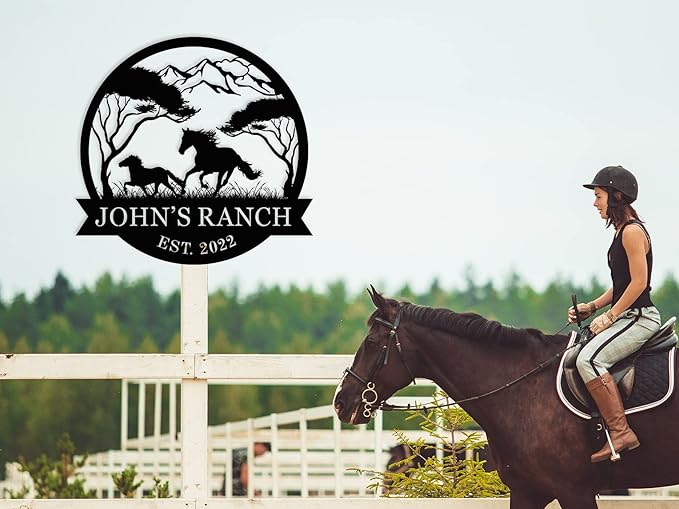 efcustomgifts Personalized Horse Ranch Metal Signs,Horse Signs for Barn, Custom Horse Farm Name Sign, Rustic Farmhouse Wall Decor, Custom Horse Entryway Sign farmhouse Gift