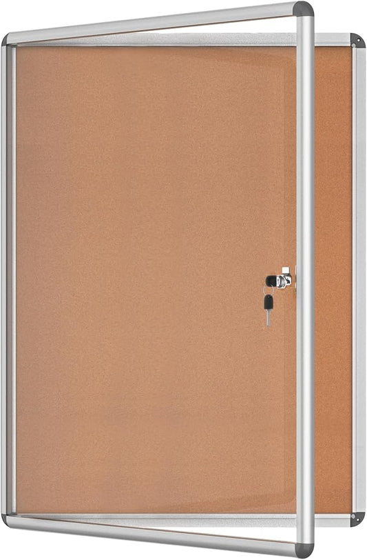 Mifuro 38"x28" Enclosed Bulletin Board, Lockable Weather-Resistant Aluminum Cork Noticeboard for School & Office, Silver Frame w/Cork