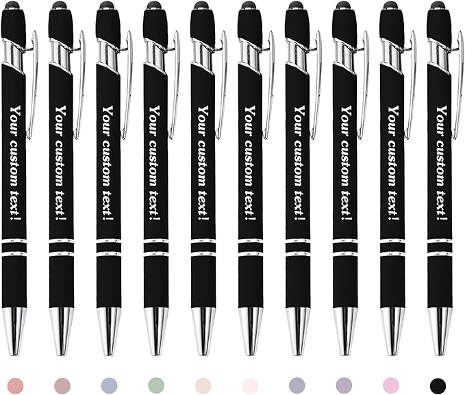CRME Personalized Pens with Stylus Custom Pens in Bulk Customized Pen Engraved with Name Business Logo Multi Colors Ideal for Birthday School Party Metal Material Office Supplies for Women Black