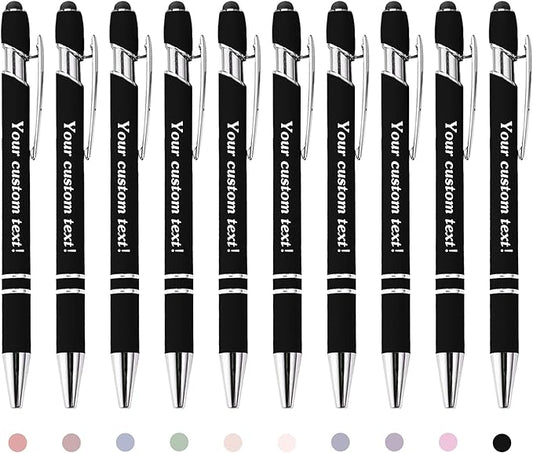 CRME Personalized Pens with Stylus Custom Pens in Bulk Customized Pen Engraved with Name Business Logo Multi Colors Ideal for Birthday School Party Metal Material Office Supplies for Women Black