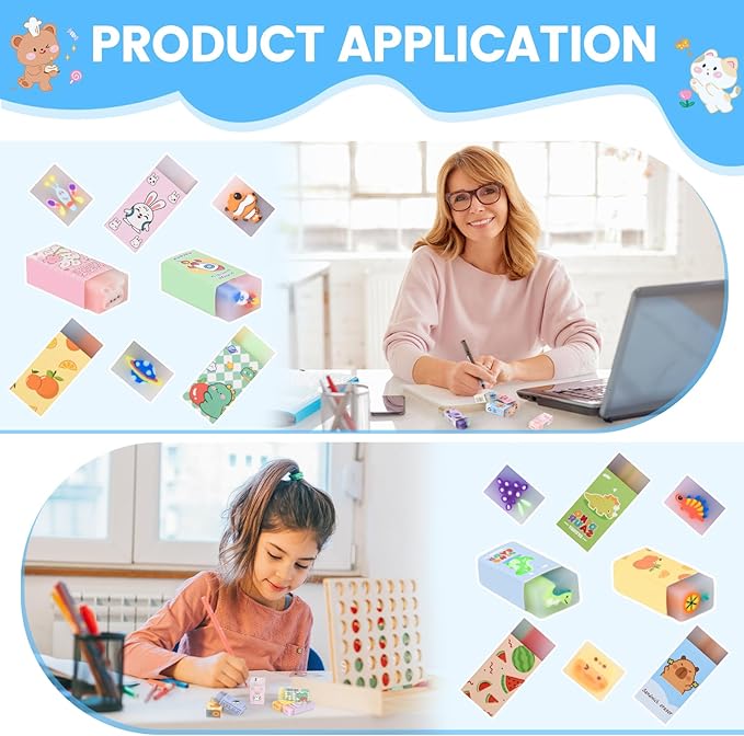 LiYiQ 100 Pcs Cute Eraser for Kids Bulk Kawaii Erasers for Classroom Fun Erasers for Back to School Supplies Kid Party Favors Gift