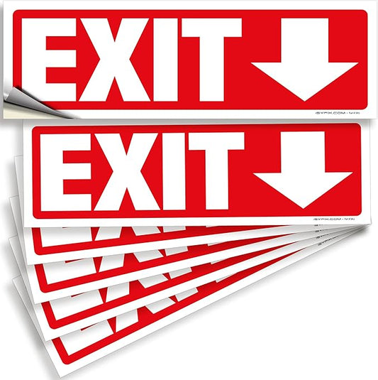 iSYFIX Exit Signs Stickers 6 Pack 12x4 Inch - Laminated Premium Vinyl Directional Down Arrow Signs for Buildings, Office, Workplace, Stores, Schools, Theaters, Parking, Restaurants, Factories