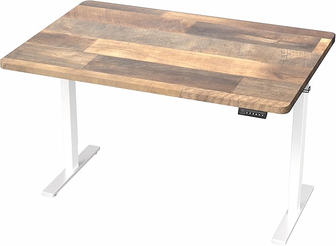 VIVO Electric 48 x 30 in Standing Desk, Memory Height Adjustment, 1B Series, Holds 220 lbs, One-Piece Reclaimed Wood Top, White Frame, DESK-KIT-1W5P
