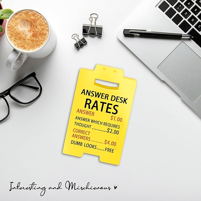 Smilelife Funny Office Cubicle Decor Answer Desk Rates Desk Sign Team Office Gag Gifts for Coworker Teammate Employee Boss Manager