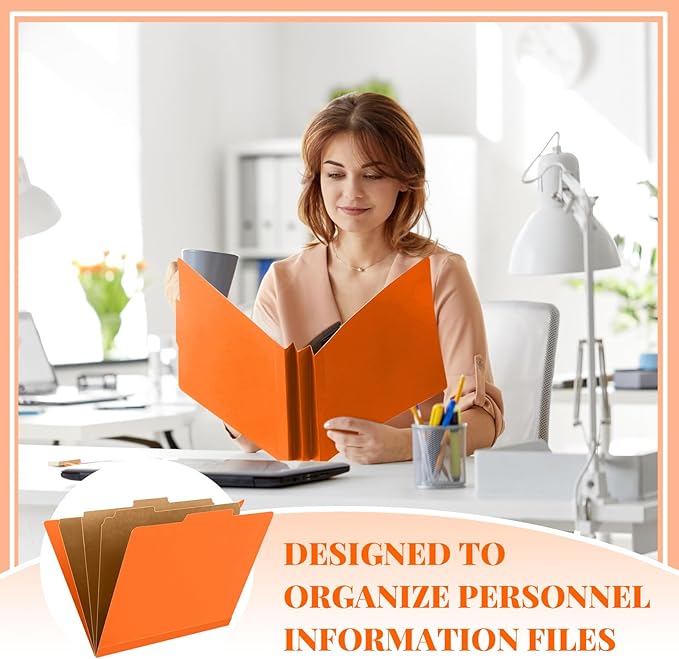 Skyygemm 24 Pcs Classification Folders Letter Size, 3 Divider Pressboard File Folder with Fasteners, Expanding File Organizer Bulk for School Teachers, Office Employee, Coworker, Staff (Orange)