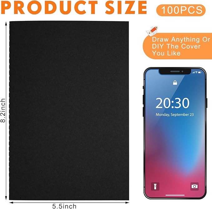 Mimorou 100 Pcs Journals Notebooks Bulk - Kraft Softcover A5 Small Notebooks 5.5 Inch x 8.3 Inch Notepads with 60 Page 30 Sheet for Writing Sketch Travel Office Supplies(Black,Unlined)