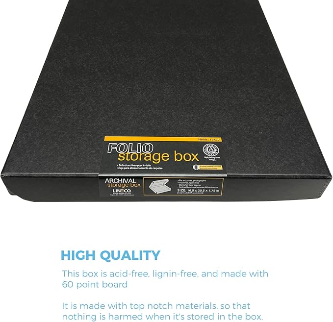 Lineco Clamshell Folio Storage Box, 16.5" x 20.5" x 1.75" Prints, Metal Edge Archival Boxboard, Color: Black