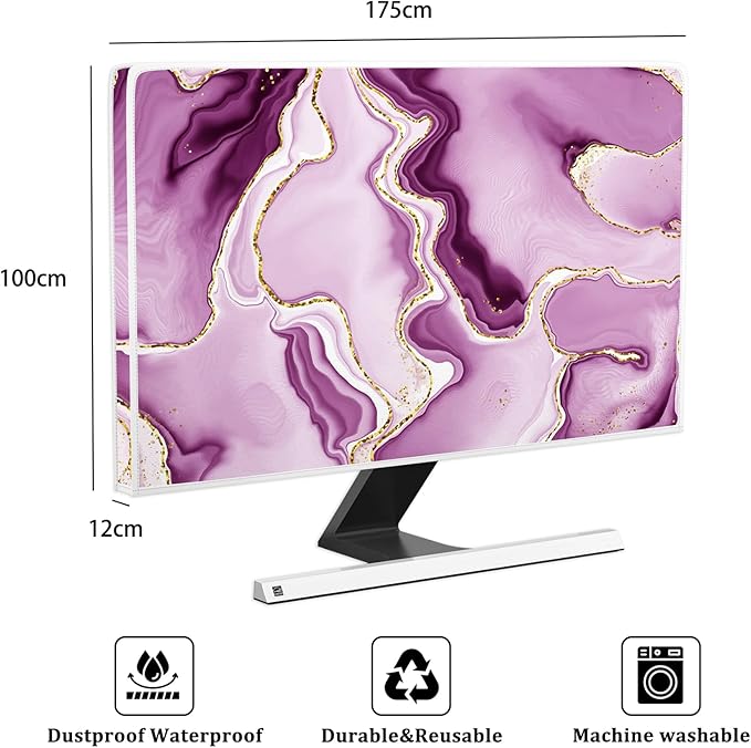 Baocicco Violet Gold Marble Waterproof Weatherproof and Dust-Proof TV Screen Cover 75 Inch for Home Office Creative TV Covers for TVs Screen Anti-Static Dustproof Protective