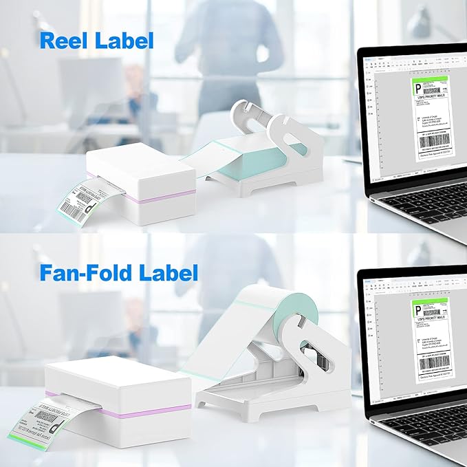 Vazioyar Thermal Label Holder for Rolls and Fan-Fold Labels, Sticker Roll Holder Work with Desktop Label Printer, Label Stand Shipping Supplies for Home Office(White)