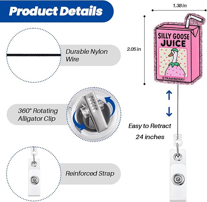 Silly Goose Juice Funny Badge Reel, Retractable ID Card Badge Holder, Office Badge Clip for RN CNA MA Resident Physician HR Medical Office Administrator Intern Pediatric Doctor Nurse, Nurse Gifts