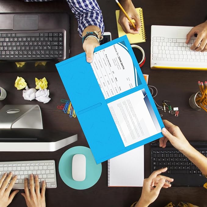 Two Pocket Folders, RAZCC 50 Pack 2 Pocket Folders Fit Letter Size Paper, Paper Folders with Pockets for School Office Business Home (Blue)