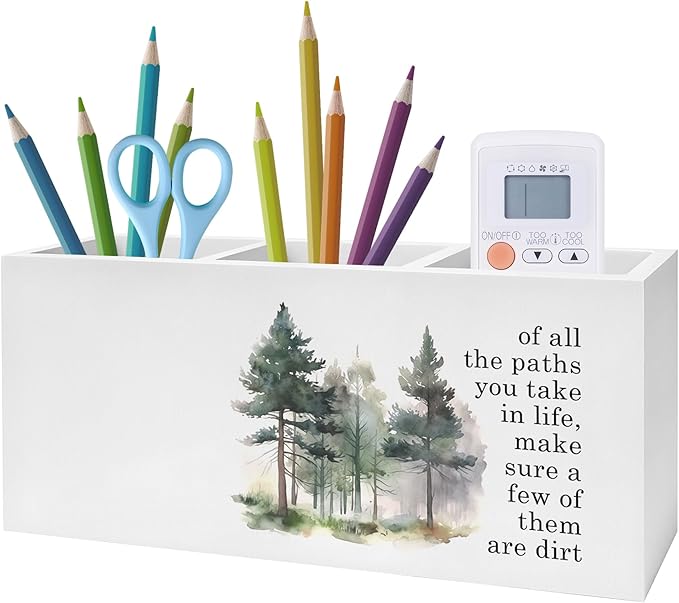 Exqcom Watercolor Forest Inspirational Pen Pencil Holder, Motivational Desk Decor, of All the Paths You Take in Life Pencil Pen Holder Organizer for Home Office Desk Accessories