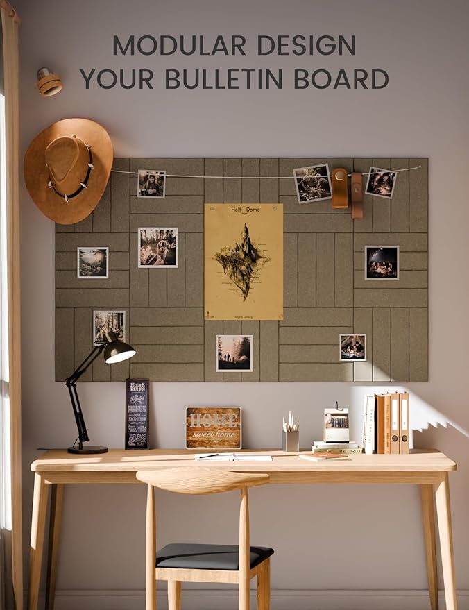 Large Felt Bulletin Board 36"x24" Cork Board Alternative - 6 Pack with 40 Safe Removable Adhesive Tabs, Cork Boards for Walls for Home Office Classroom Pin Board-Earth Brown