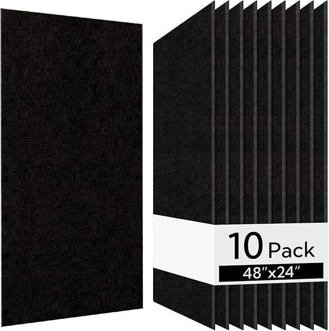 Olanglab Acoustic Wall Panels 10 Pack, 48 x 24 per Acoustic Panels Sound Absorbing, Sound Panels for Home Studio and Office, Plain Black