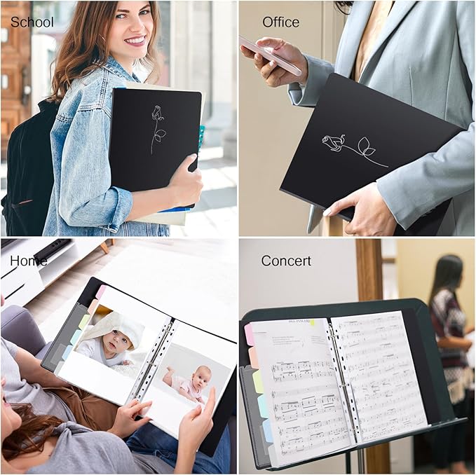 Uquelic 80-Pocket Binder with Plastic Sleeves for Letter/A4 Size(11" x 8.5"), Silver Rose Printed Cover, Document Binder Organizer for Papers, Certificates and Artwork with Macaron PP Divider Pages