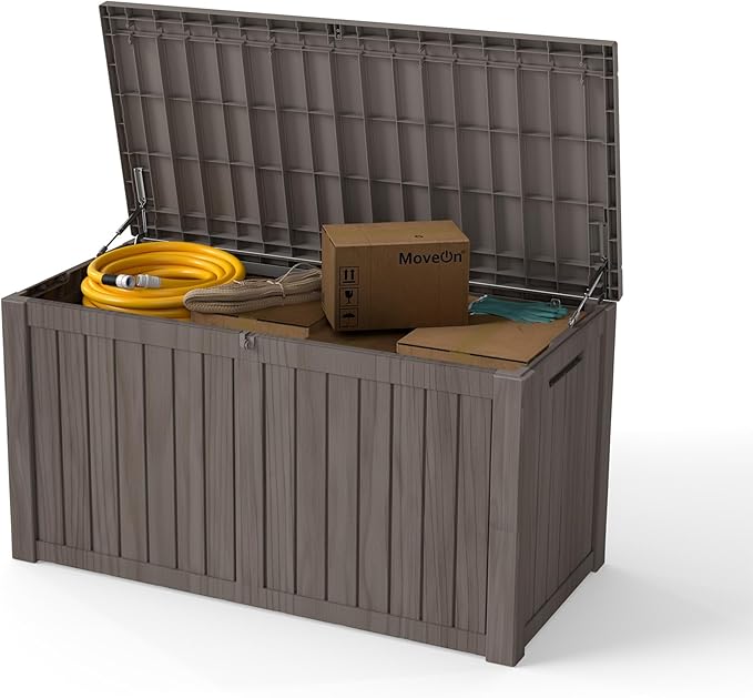 Yardgrace 180 Gallon Outdoor Storage Box Waterproof, Resin Deck Boxes with Lockable Lid & UV-Resistant for Patio, Pool, Garden Furniture Cushions & Accessories, Coffee