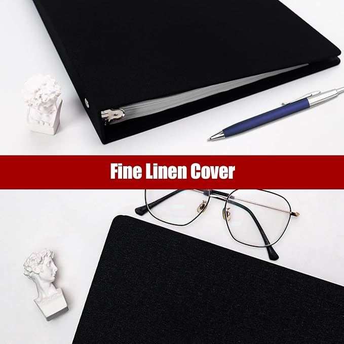 Vienrose 3 Ring Binder 1 Inch Round Rings with Linen Fabric Cover, Fits 8.5 x 11 Inch Paper, Durable Organizer for School, Office, Home, Recipes, Black