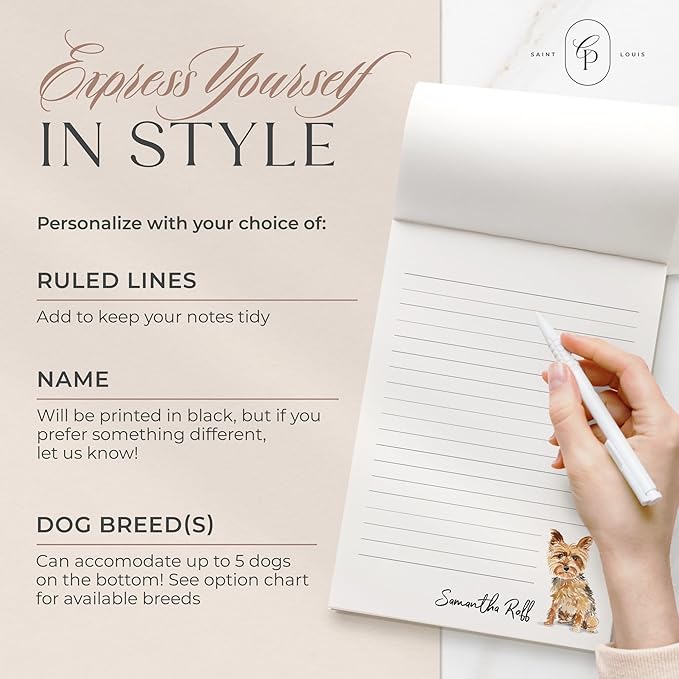Personalized Stationery Dog Themed Note Pads, Choose from 85 Breeds Dog Stationery Set, Personalized Notepads for Dog Lovers, as Gift or To-do List Stationary, Lined/Unlined Custom Notepads - Dogs Pad